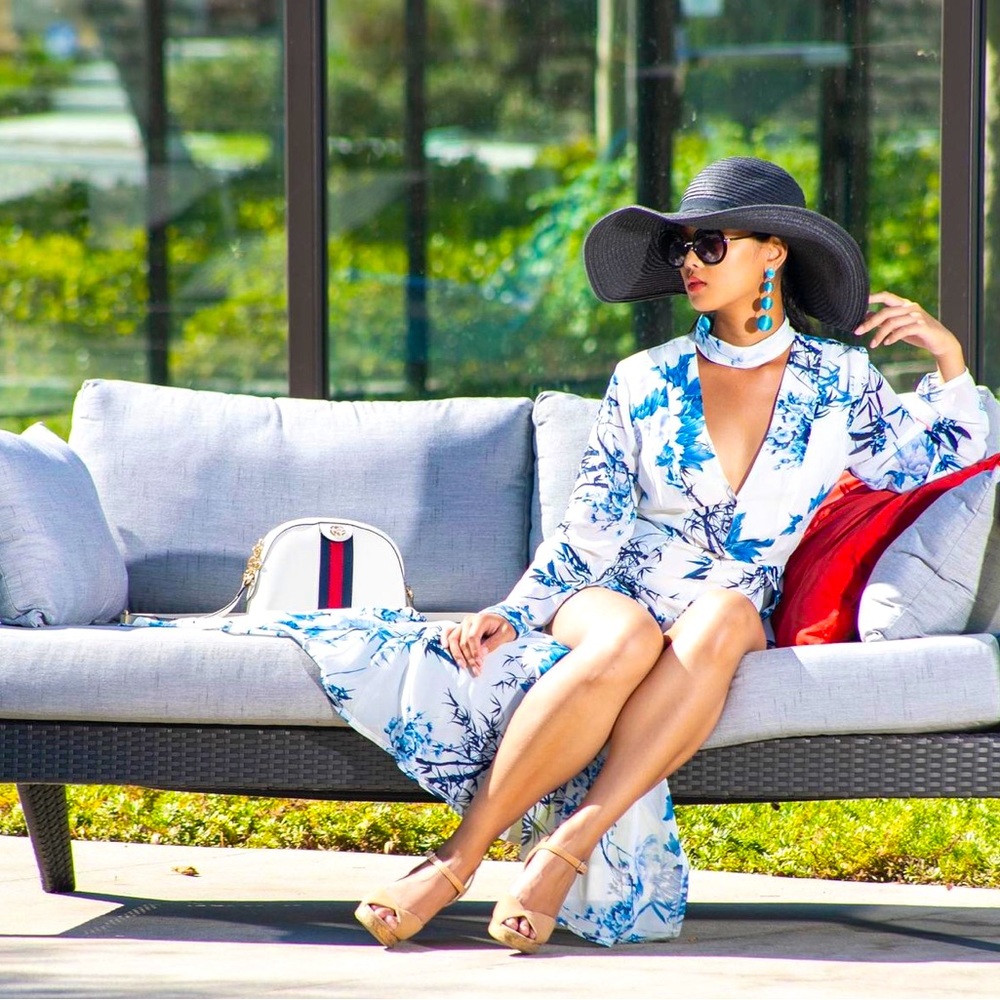 Floral Low-to-High Longsleeve Dress